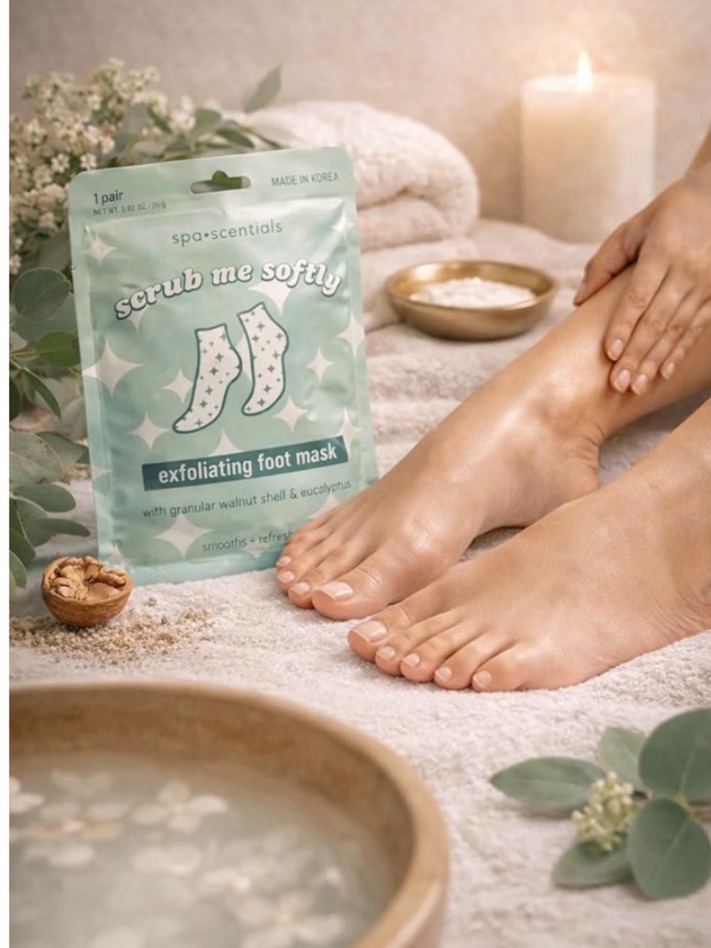 Spa Scentials Scrub Me Softly Exfoliating Foot Mask-Mint Green or Lavender-2/$12